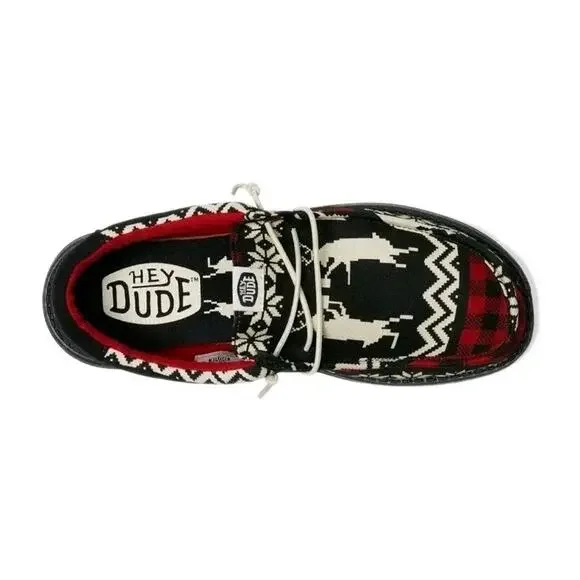 Hey Dude Wally Holiday Cheers Men's Size 9 Black Red Shoes Christmas Dudes